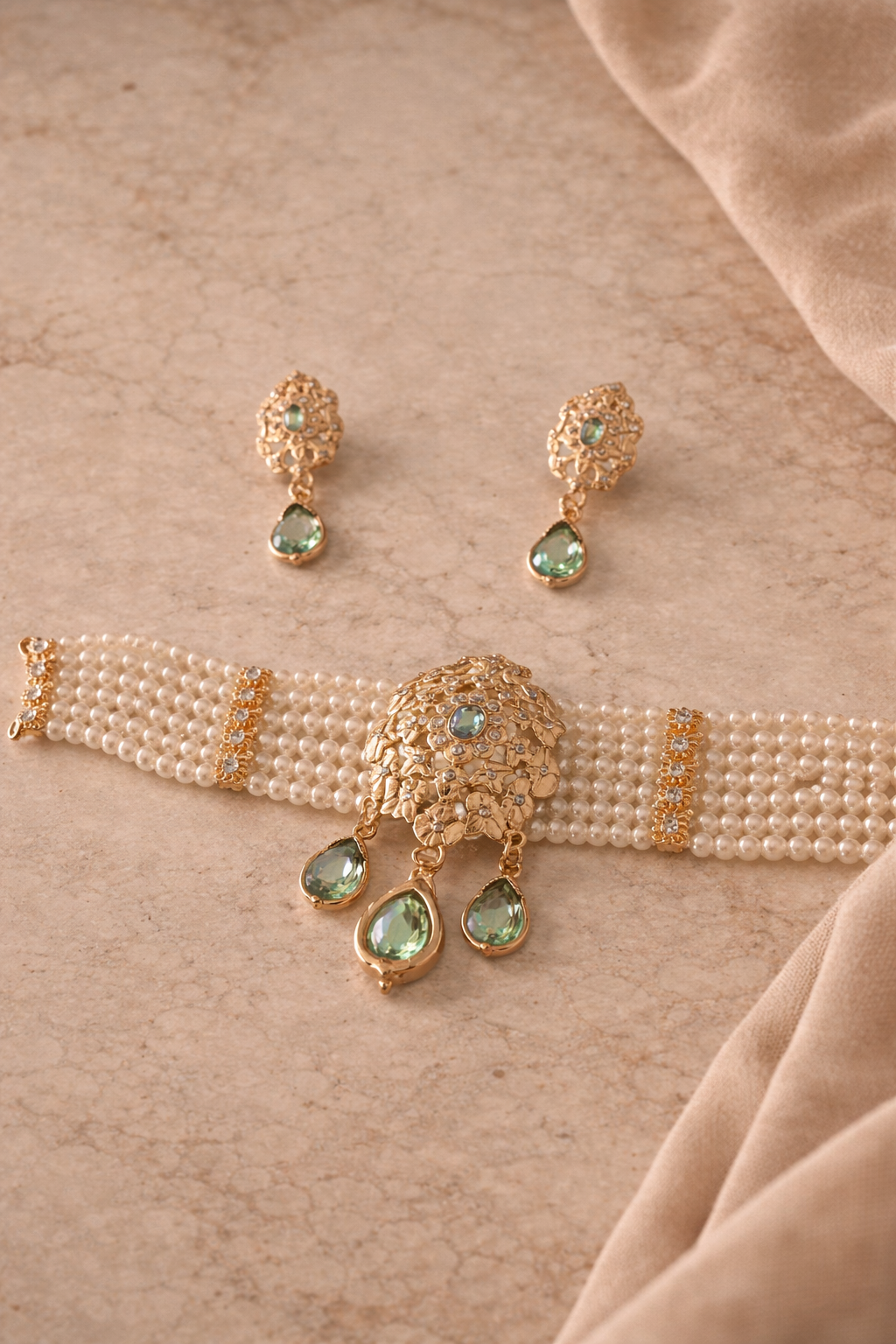 Parure Perles & Vert Impérial