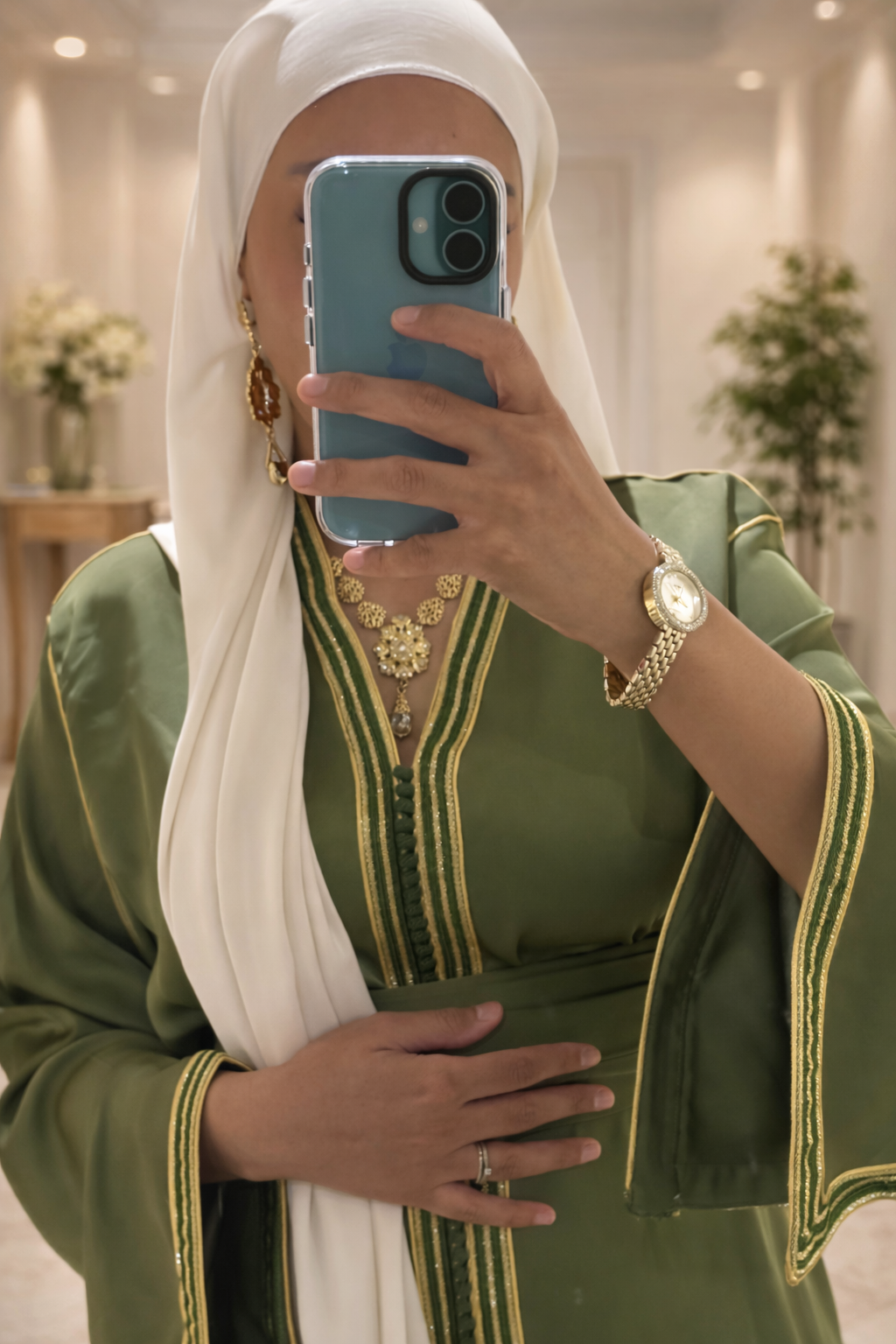 Caftan Vert Olive & Or