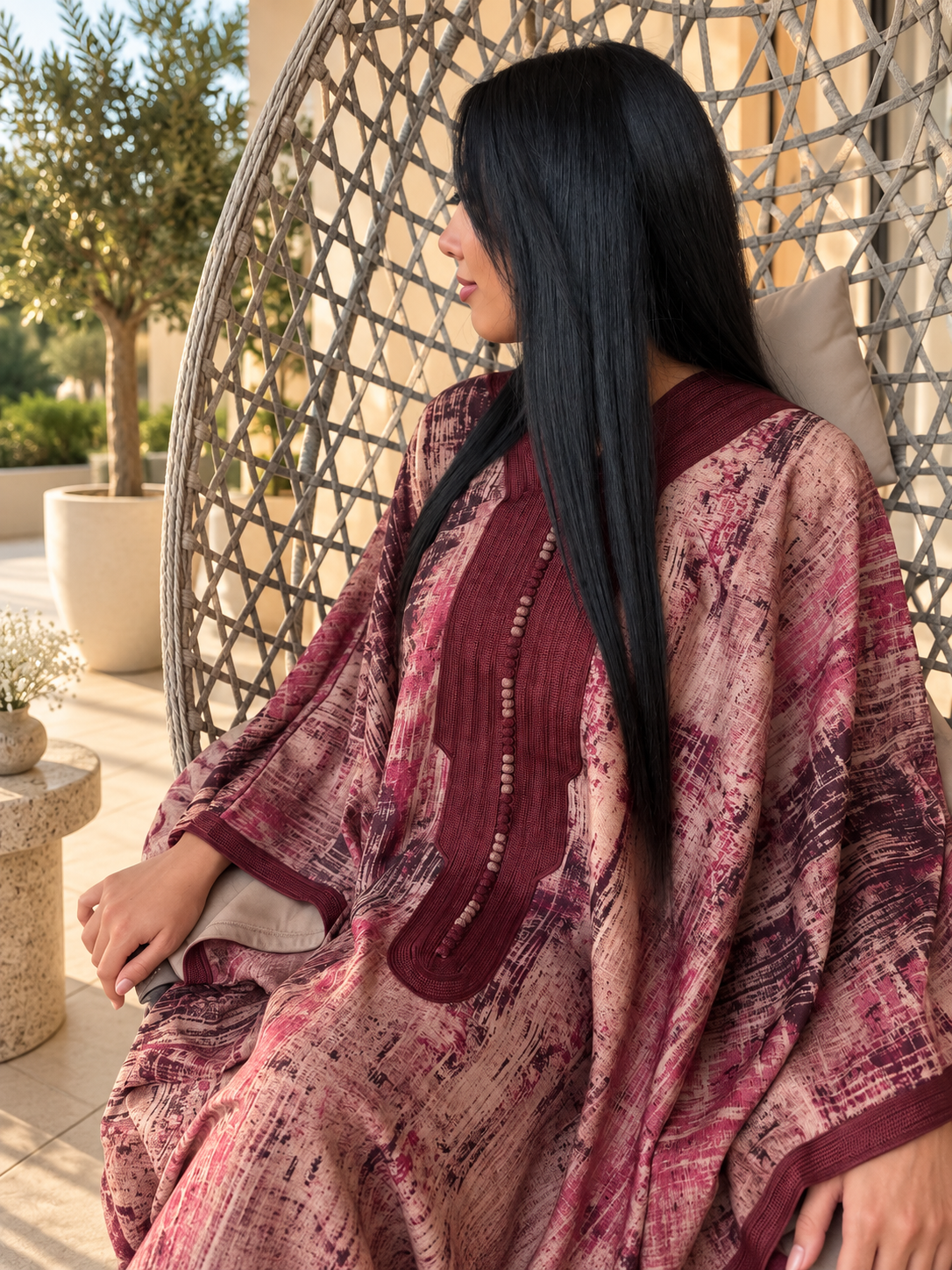 Gandoura Satinée Bordeaux & Nude