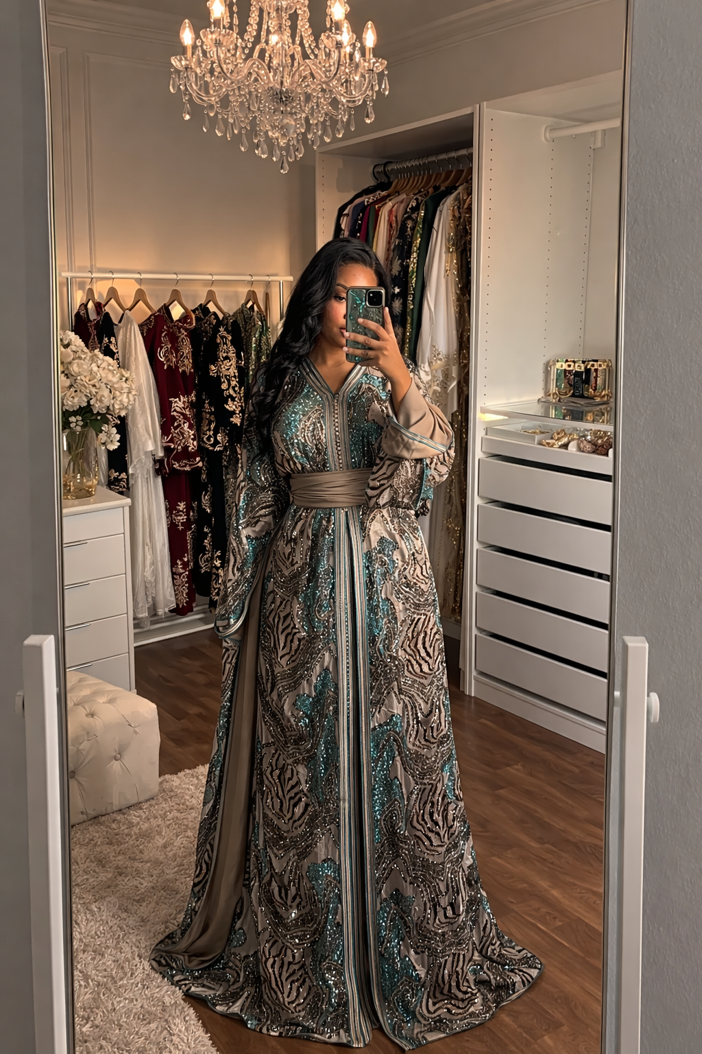 Takchita marron & bleu turquoise