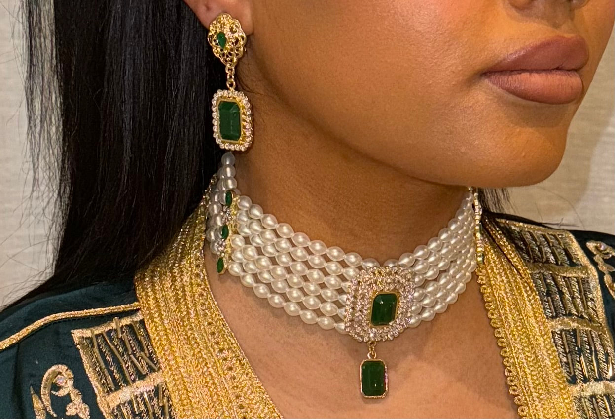 Parure collier et boucles vert