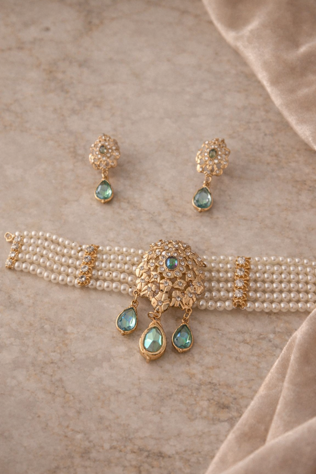 Parure Perles & Vert Impérial